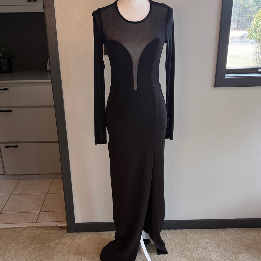 Lulu's Black Mesh Long Sleeve Dress